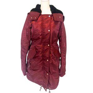 Abercrombie & Fitch Burgundy Puffer Parka Jacket – Size S | Faux Fur Hood
